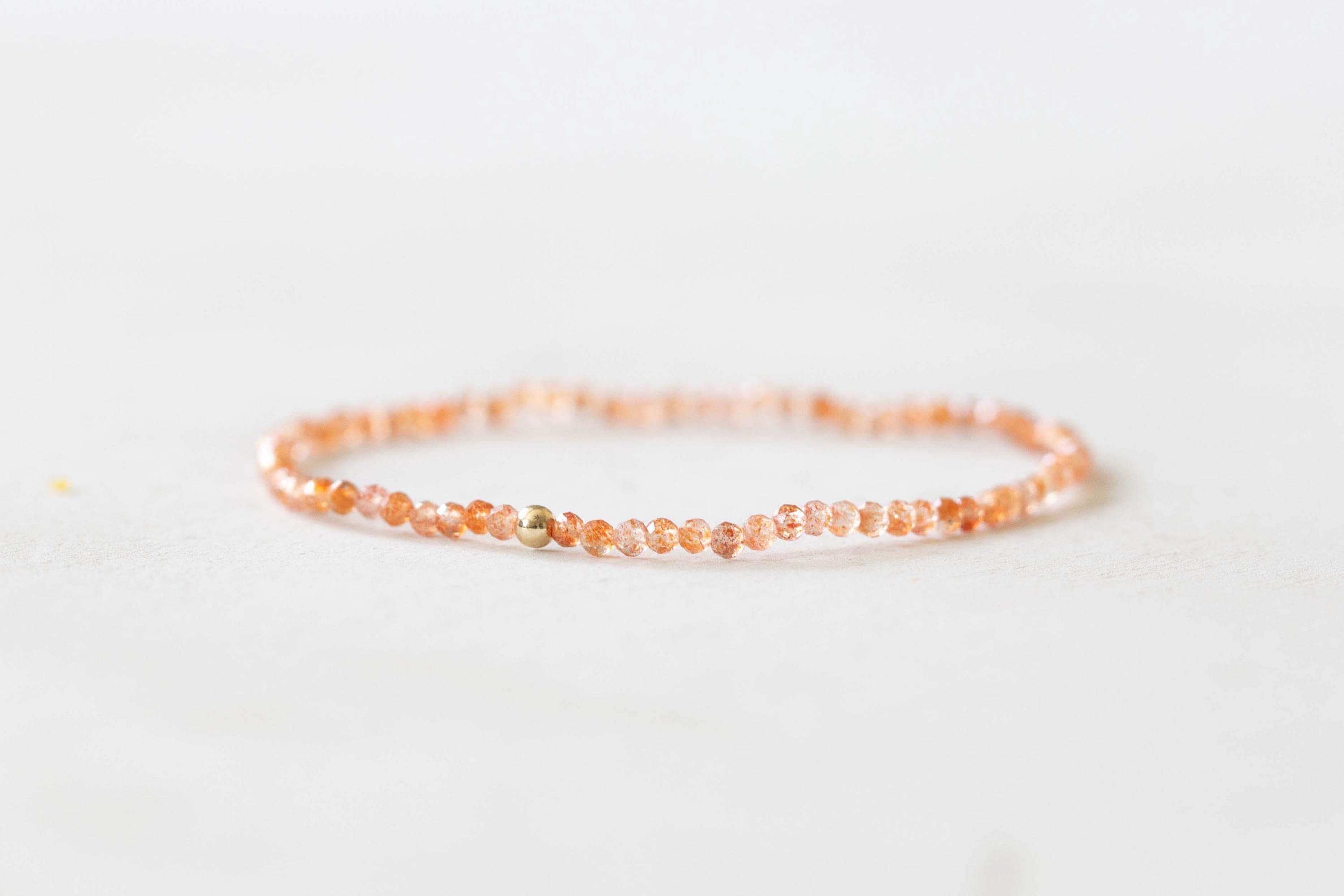 Sunstone Stretch Bracelet, Ultra Delicate Beaded Peach Orange Gemstone Jewelry, Small Faceted Beads On Stretchy Elastic Sunstone Stretch Bracelet, Ultra Delicate Beaded Peach Orange Gemstone Jewelry, Small Faceted Beads On Stretchy Elastic