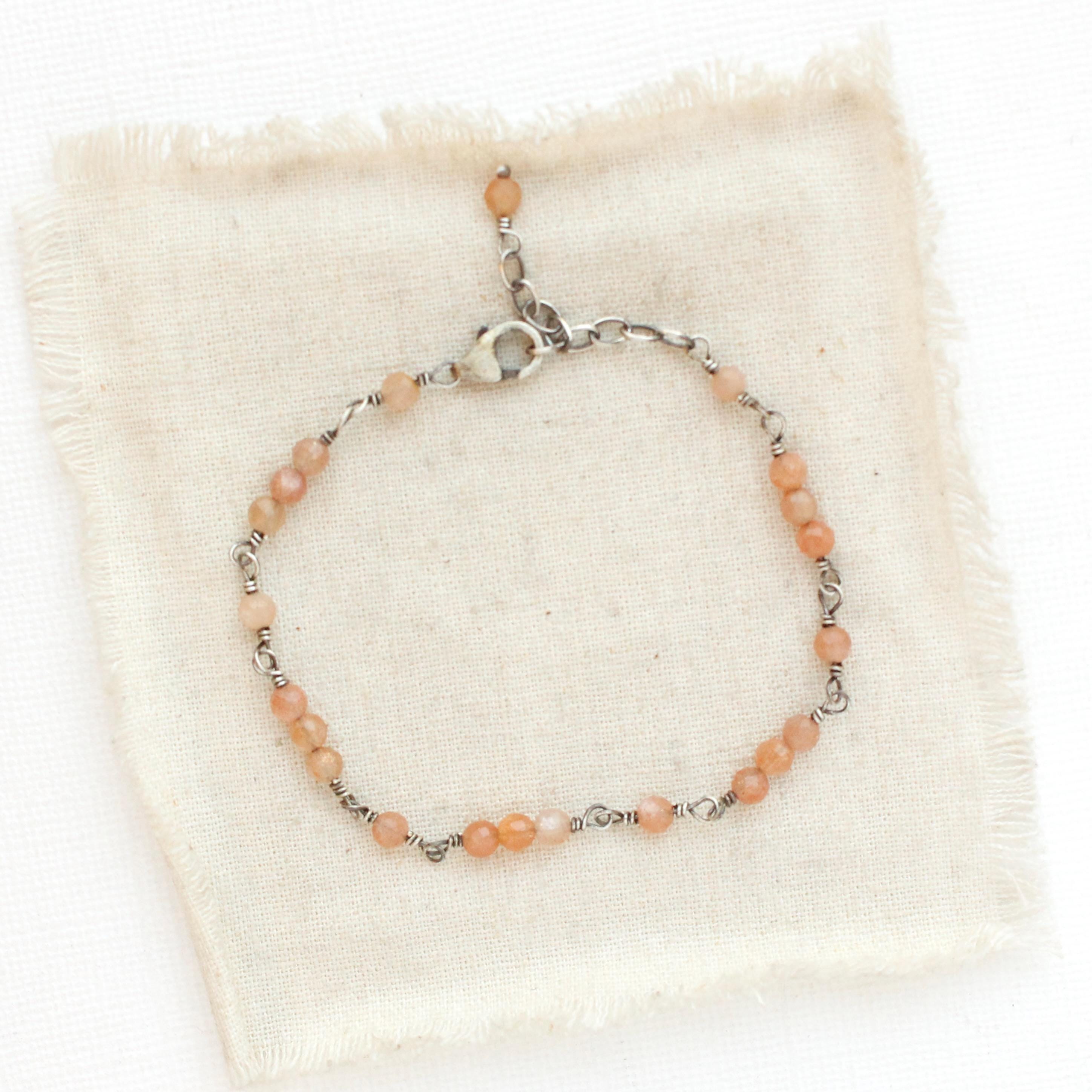 Wrapped Sunstone Bracelet, Dainty Gemstone Bracelet, Silver Jewelry Wrapped Sunstone Bracelet, Dainty Gemstone Bracelet, Silver Jewelry