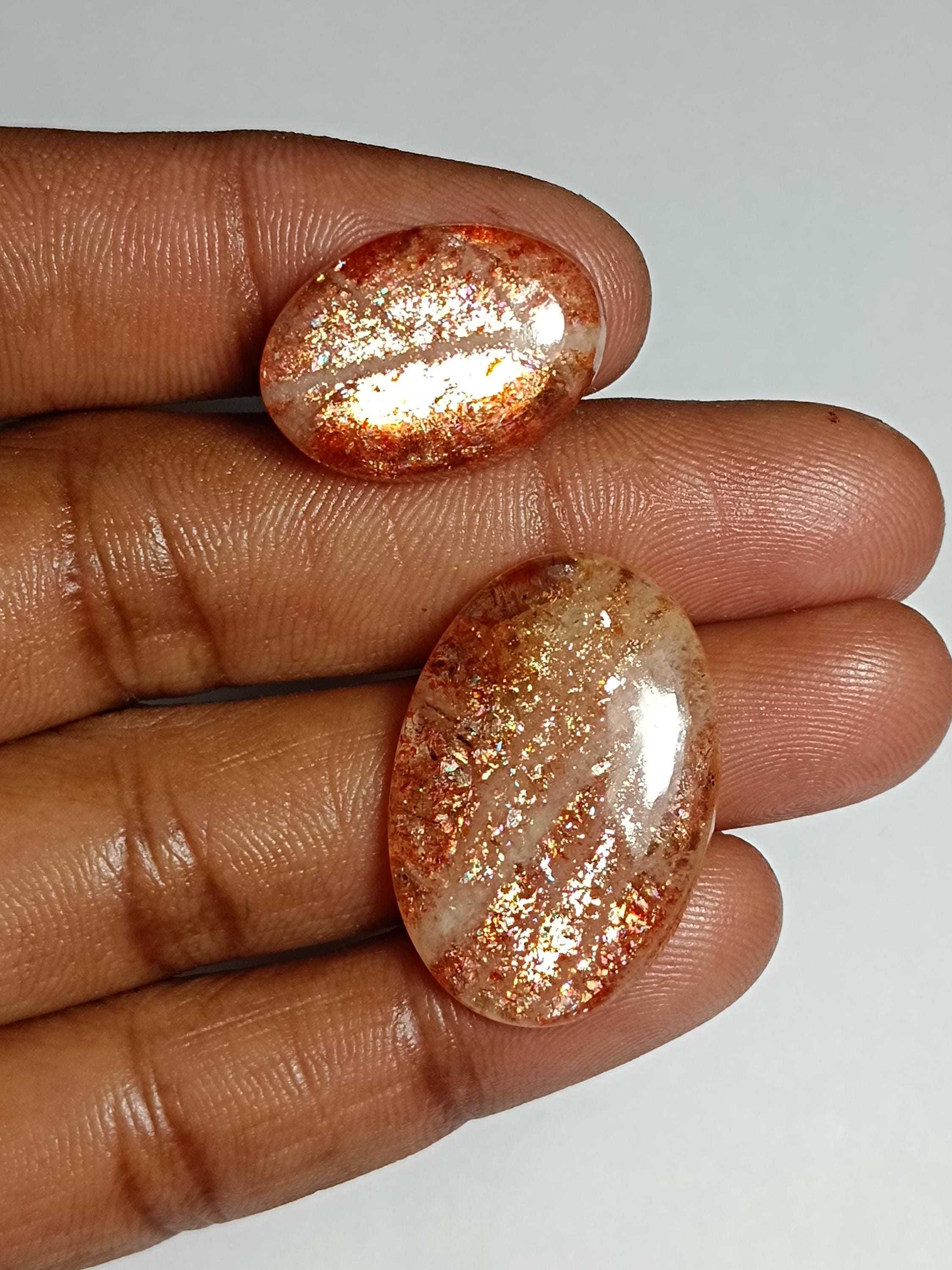 2 Sunstone Cabochons Lot, Loose Gemstones (36 Cts)