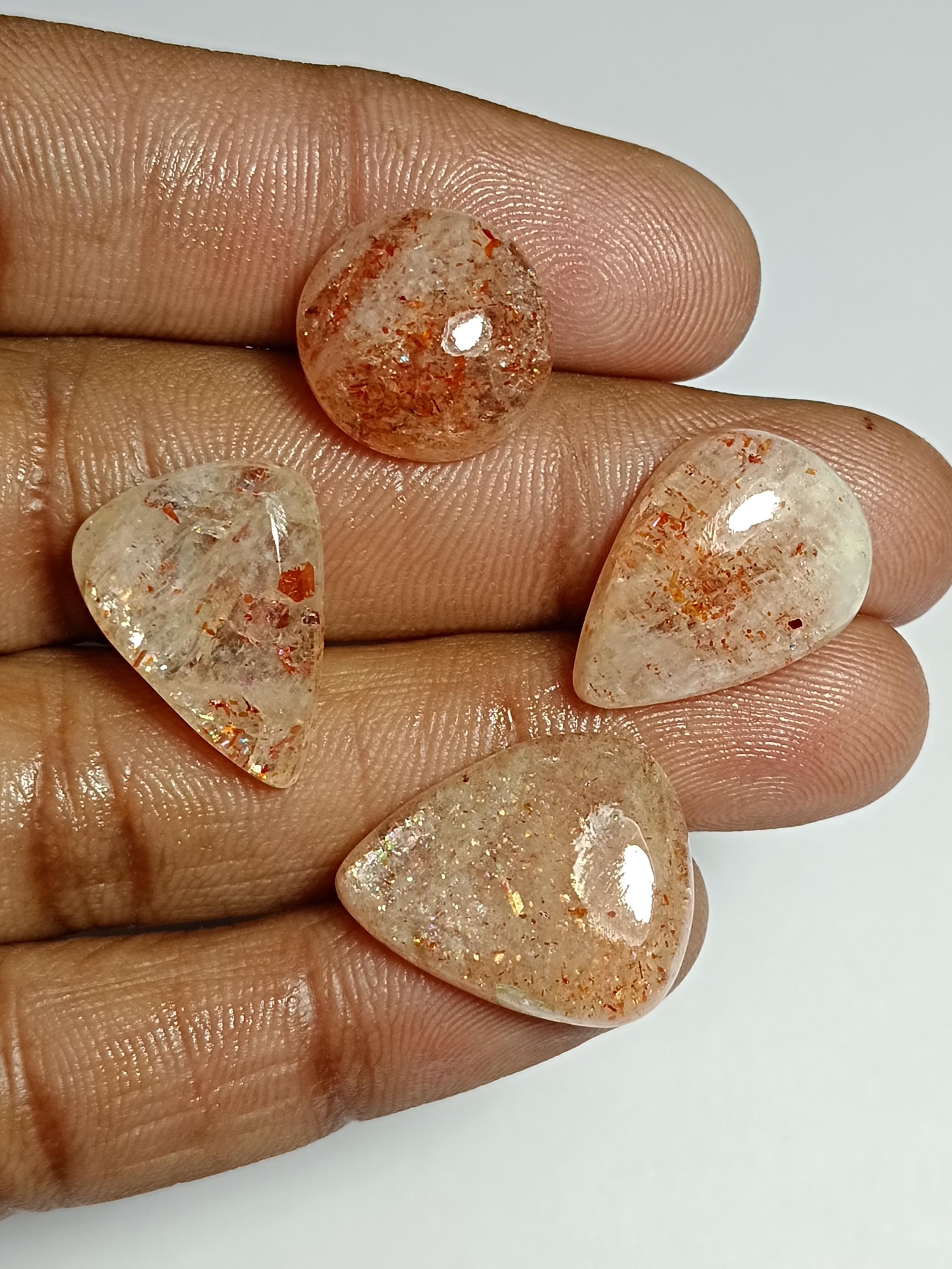 4 Sunstone Cabochons Lot, Loose Gemstones (46 Cts) 4 Sunstone Cabochons Lot, Loose Gemstones (46 Cts)