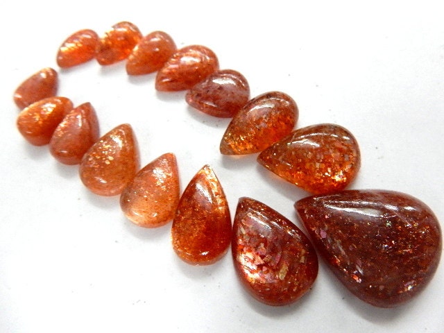 Aaa Natural Sunstone Gemstone Loose Cabochon Pear Shape 7x11-15x22mm Approx 80 Carat 15 Piece Jewelry Making