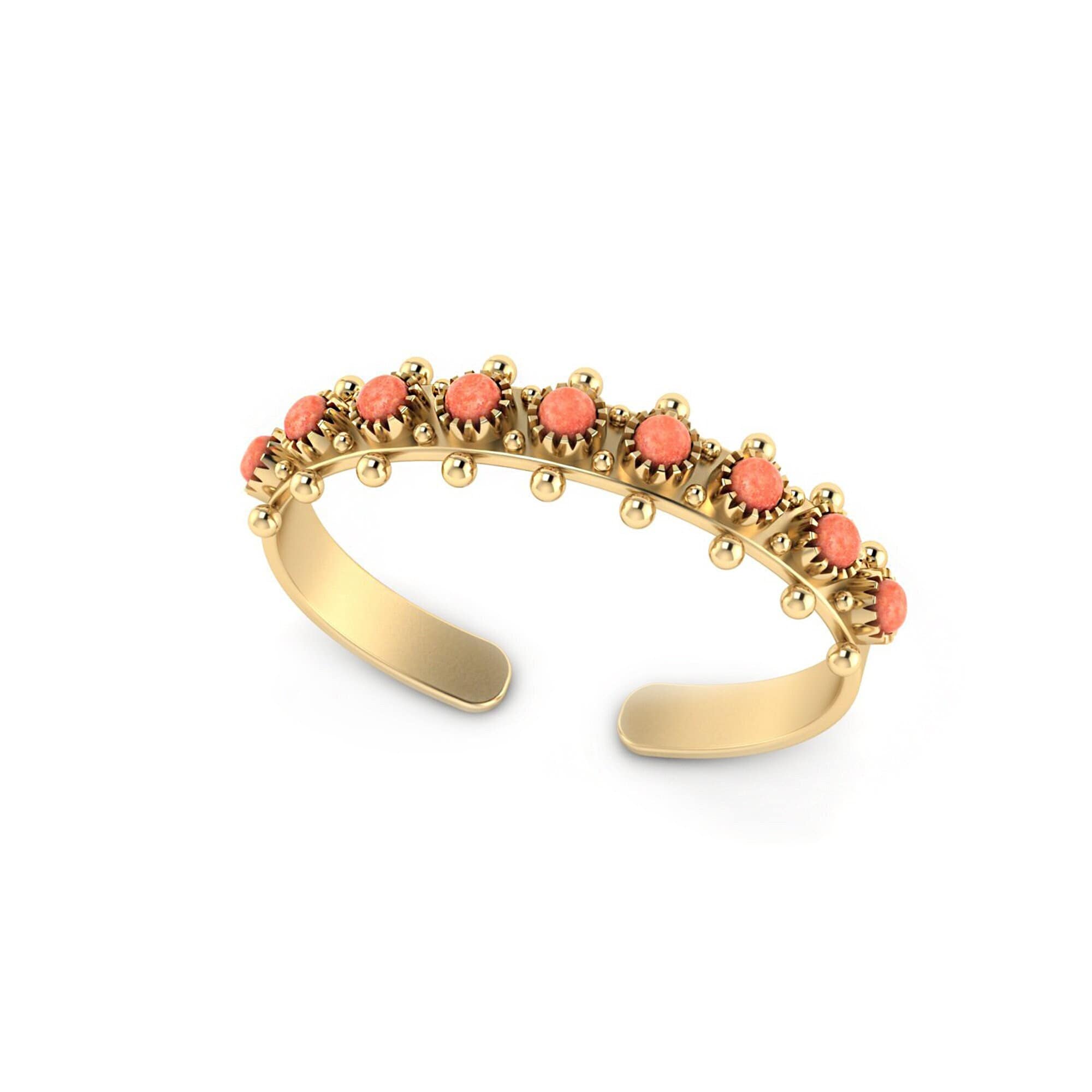 Sunstone Bangle Bracelet, Gold Finish V Cut Bezel Bangle, Round Cabochon Gemstone Cuff Bangle For Women, Multistone Bangle, Gold Ball Bangle