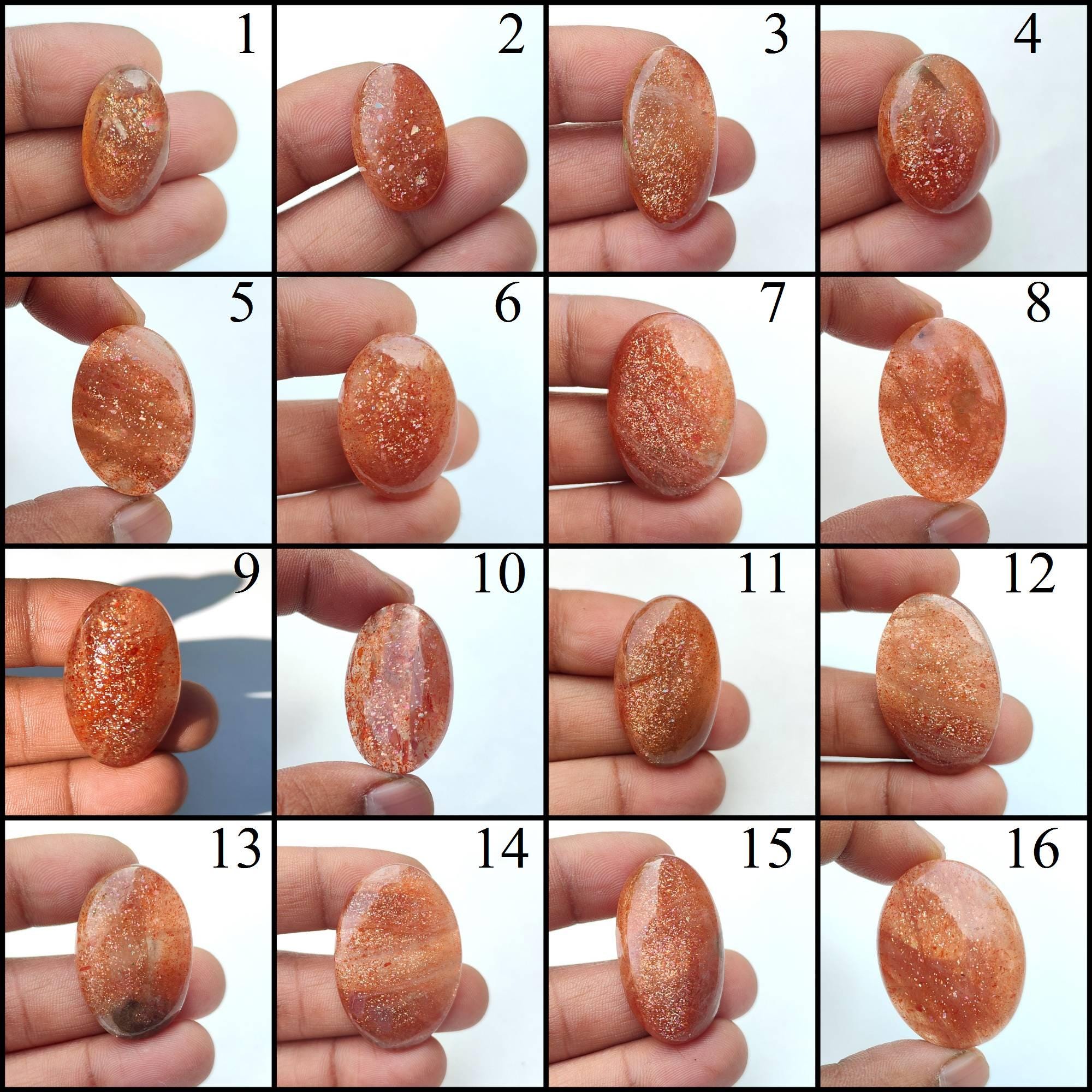 Natural Sparkle Rainbow Lattice Sunstone. Orange Red Sunstone Cabochon. Polished Sunstone Gemstone. Oval Shape Sunstone For Jewelry.