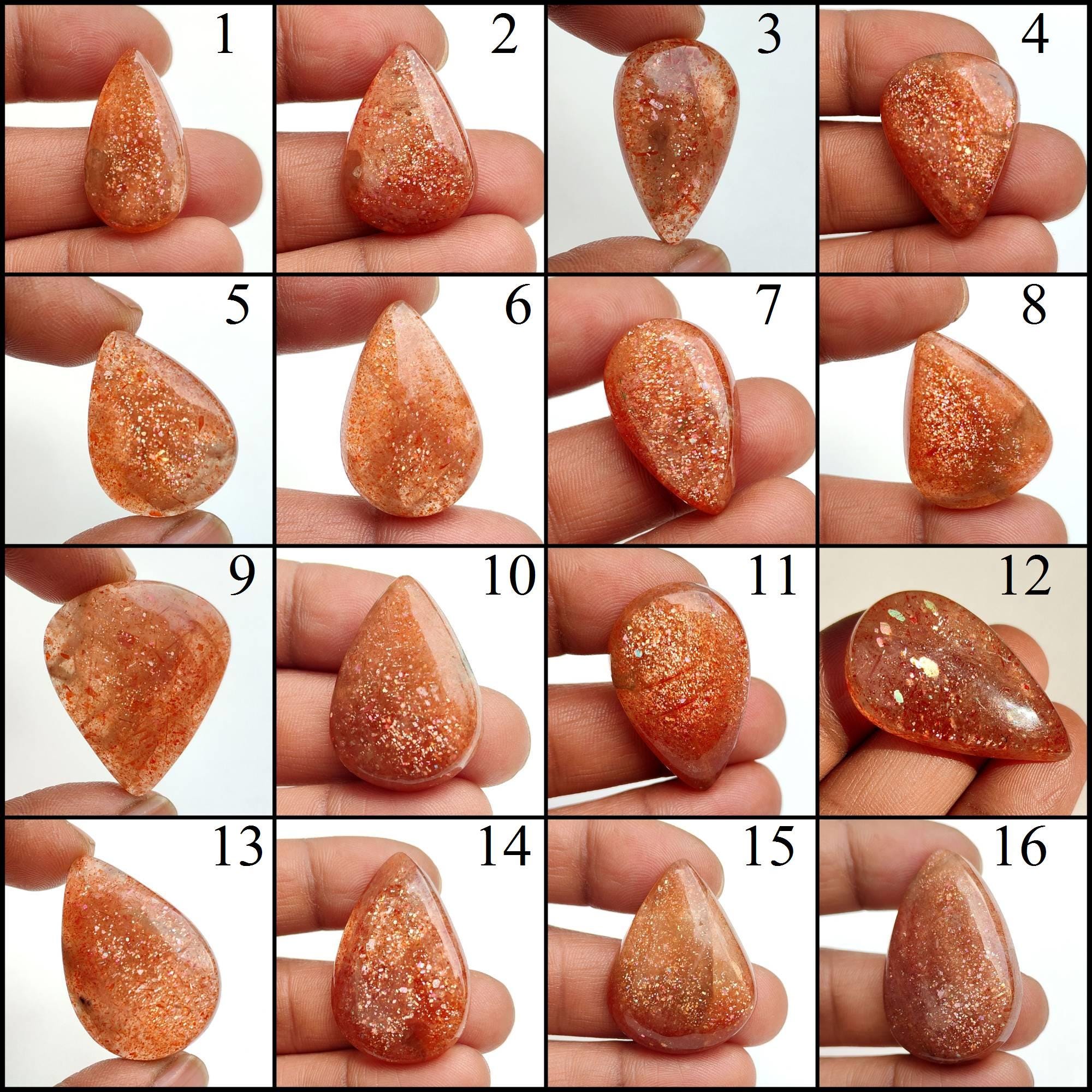 Natural Sparkle Rainbow Lattice Sunstone. Orange Red Sunstone Cabochon. Polished Sunstone Gemstone. Pear Shape Sunstone For Jewelry.