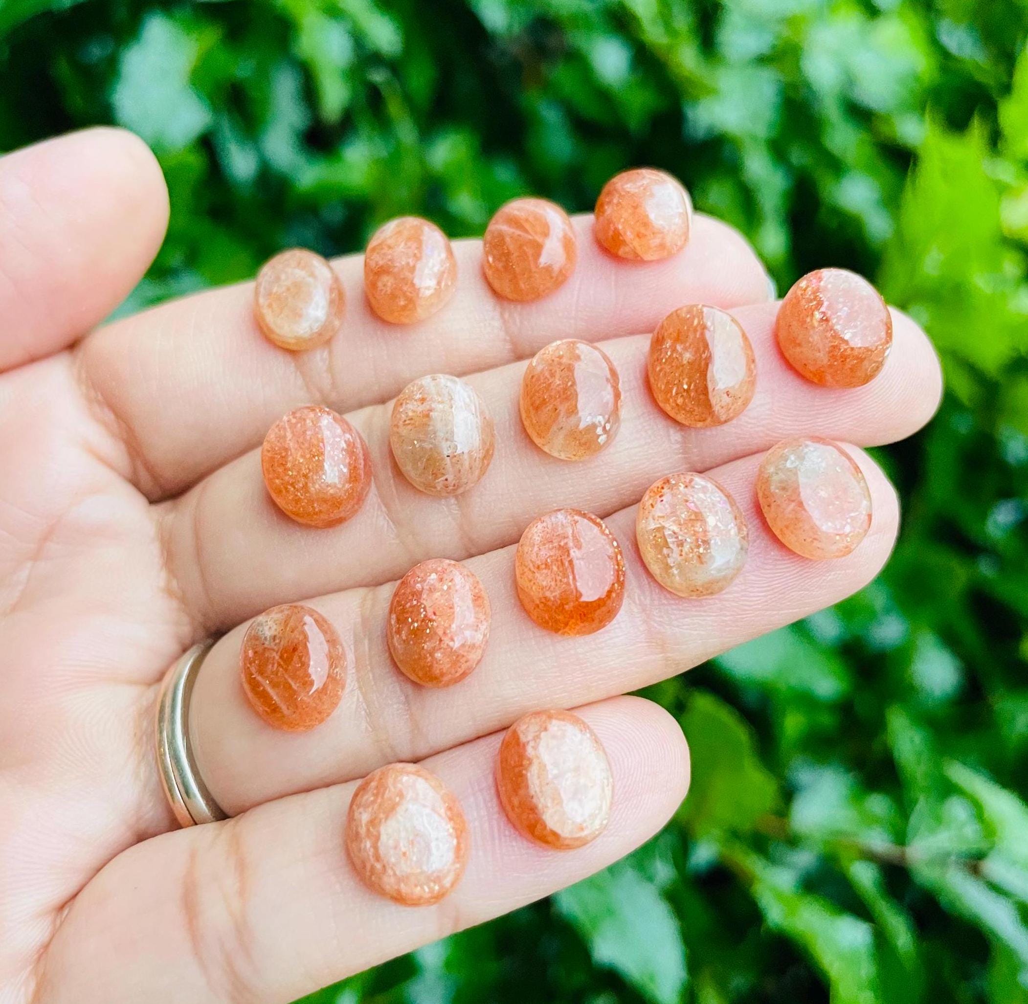 Orange Sunstone Crystal Cabochon: Glittering Gemstone (9x11mm)