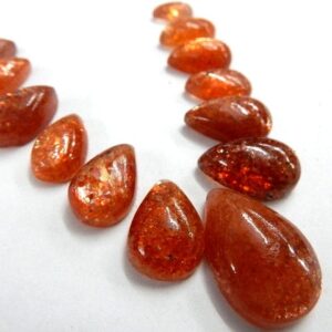 Orange Natural Sunstone Cabochon Pear Shape Loose Gemstone Wholesale Lot Size- 7x11 - 14x20MM -13Pc Orange Natural Sunstone Cabochon Pear Shape Loose Gemstone Wholesale Lot Size- 7x11 - 14x20MM -13Pc
