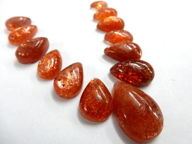 Orange Natural Sunstone Cabochon Pear Shape Loose Gemstone Wholesale Lot Size- 7x11 - 14x20mm -13pc