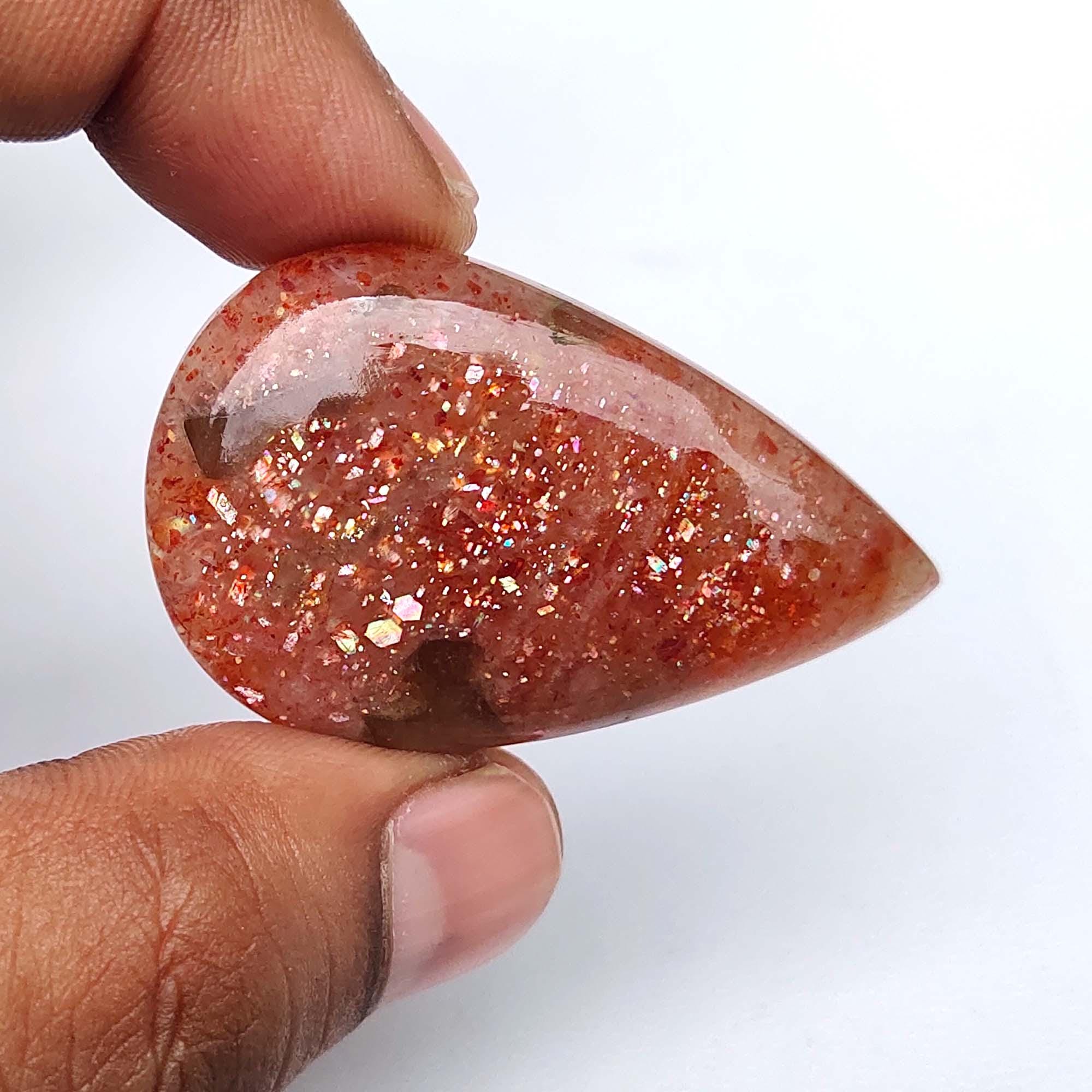 Rainbow Sunstone Cabochon. Natural Sunstone Gemstone. Elegant~ Orange Red Sparkle Lattice Sunstone. Pear Sunstone For Jewelry. 81cts Mx-8267 Rainbow Sunstone Cabochon. Natural Sunstone Gemstone. Elegant~ Orange Red Sparkle Lattice Sunstone. Pear Sunstone For Jewelry. 81cts Mx-8267