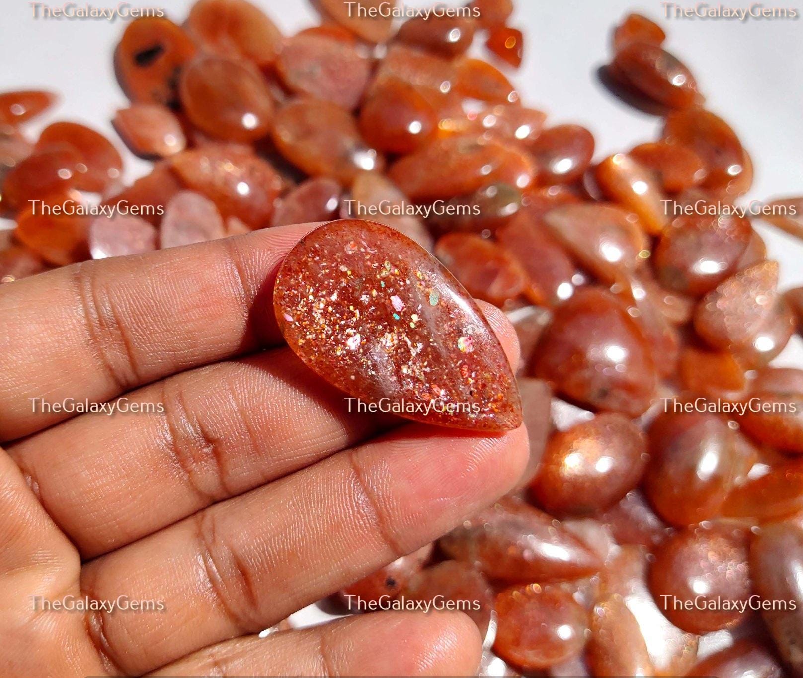 Sparkle Rainbow Lattice Sunstone. Orange Red Sunstone Gemstone. Natural Sunstone Cabochon. Sunstone Wholesale Lot Bulk Quantity 1 To 180 Pcs