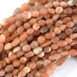 6mm - 8mm Natural Orange Sunstone Pebble Nugget Beads 15.5" Strand
