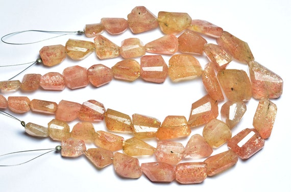 8 Inches,natural Finest Quality Sunstone Faceted Nugget Shape,,size Is 10-14mm #256