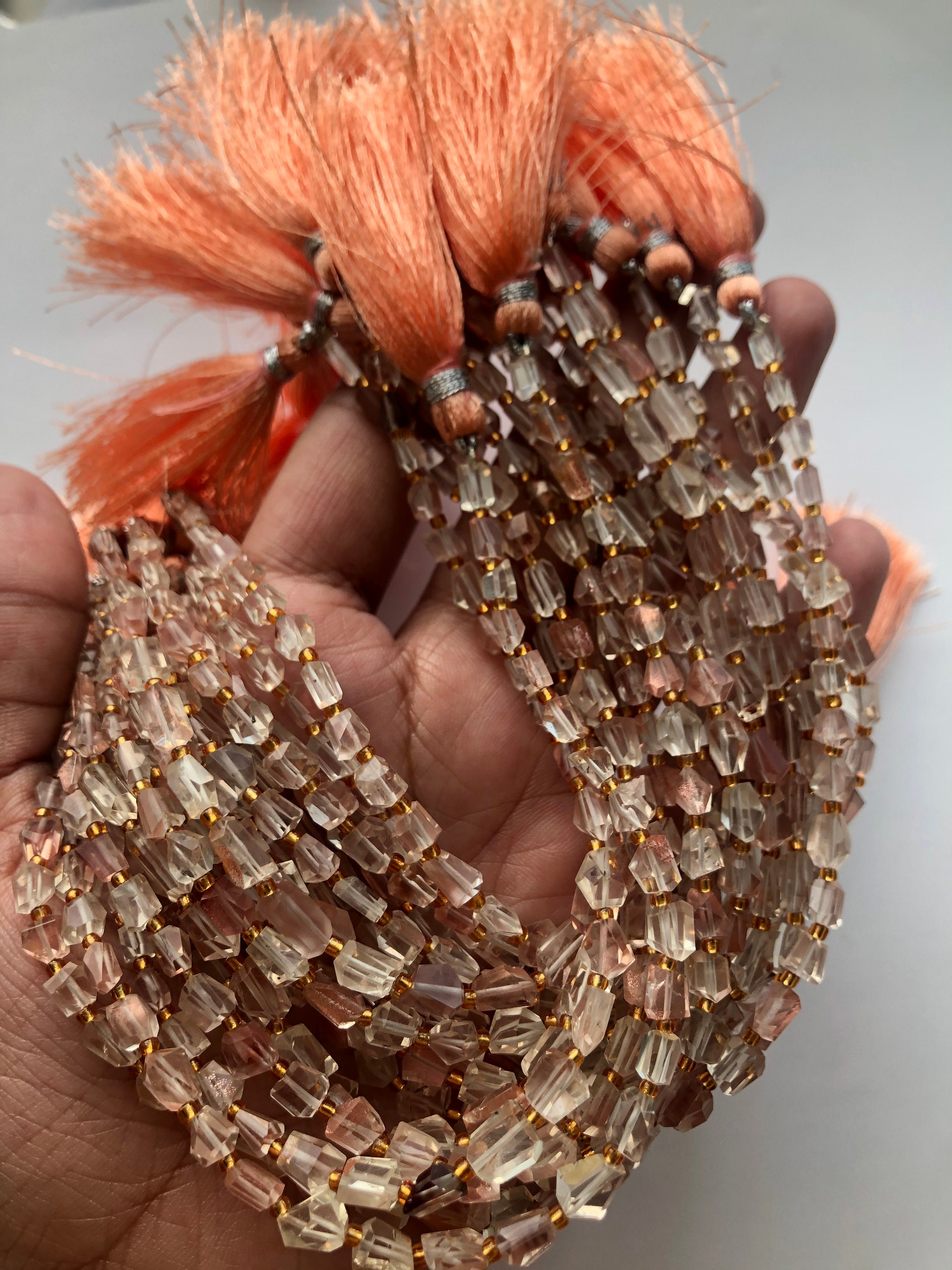 Oregon Sunstone Faceted Nugget Beads, Gemstone Strand Jewelry Making (21cm)