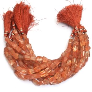 AAA+ Sunstone Fire Gemstone 9mm-13mm Faceted Nugget Step Cut Tumbled Beads, 8inch Strand