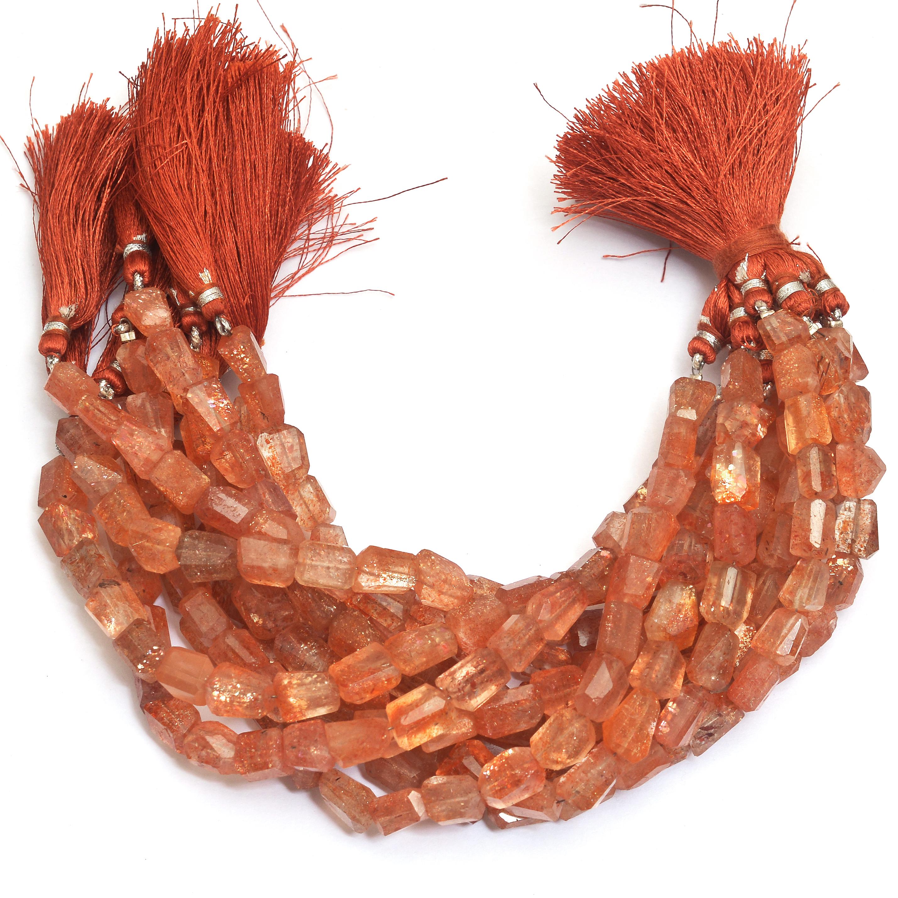 Aaa+ Sunstone Fire Gemstone 9mm-13mm Faceted Nugget Step Cut Tumbled Beads, 8inch Strand