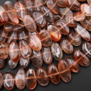 AAA Translucent Natural Sunstone Oval Nugget Beads Center Drilled Sparkling Golden Feldspar Orange Red Gemstone 15.5" Strand