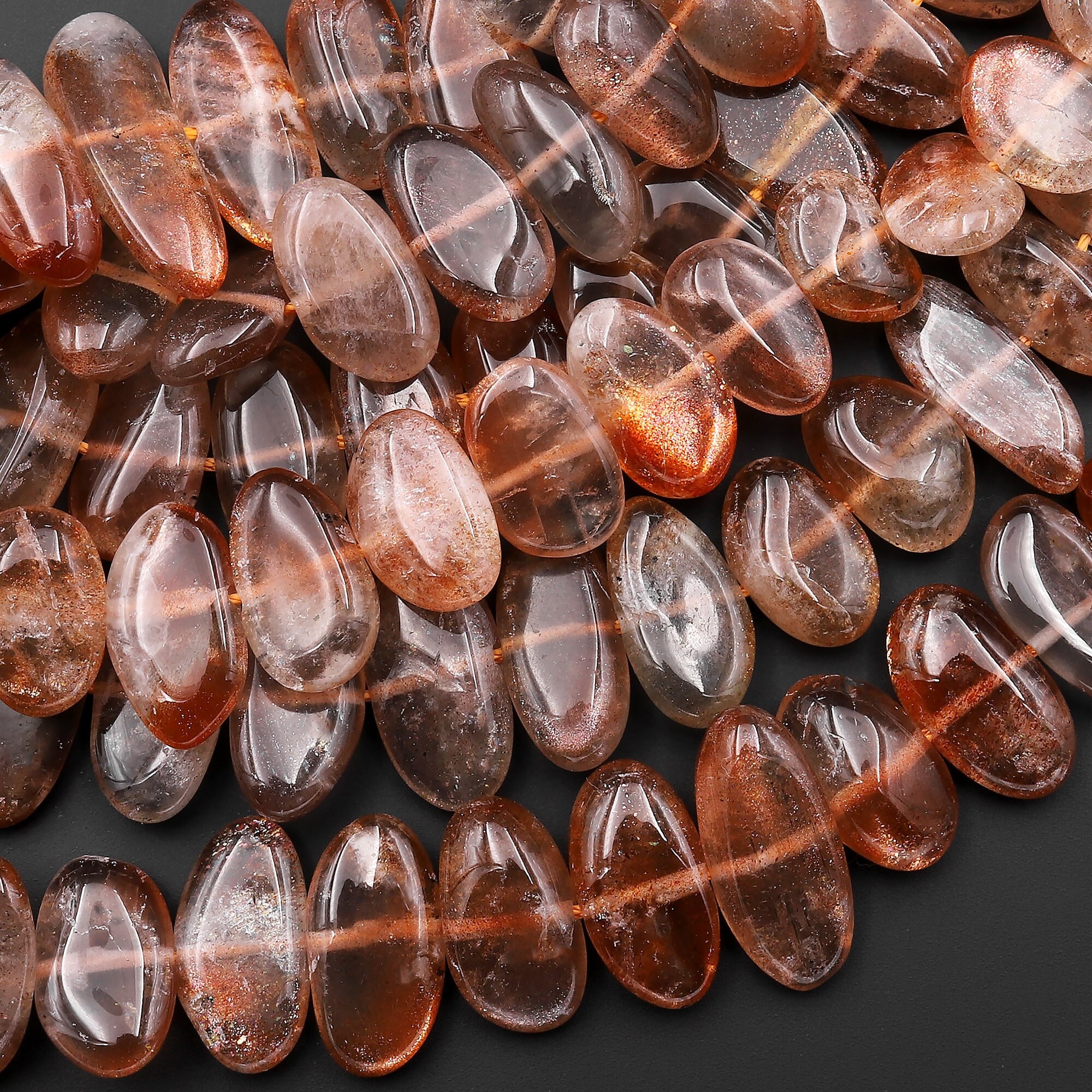 Aaa Translucent Natural Sunstone Oval Nugget Beads Center Drilled Sparkling Golden Feldspar Orange Red Gemstone 15.5" Strand