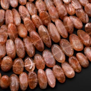Fiery Natural Sunstone Oval Nugget Beads Center Drilled Sparkling Golden Feldspar Orange Red Gemstone 15.5" Strand
