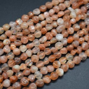 Sunstone Gemstone Round Pebble Nugget Beads - 6mm - 8mm - 15" Strand