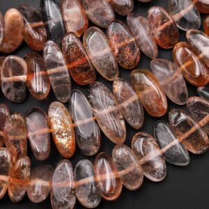 Glittering Natural Sunstone Oval Nugget Beads Center Drilled Sparkling Golden Feldspar Gemstone 15.5" Strand