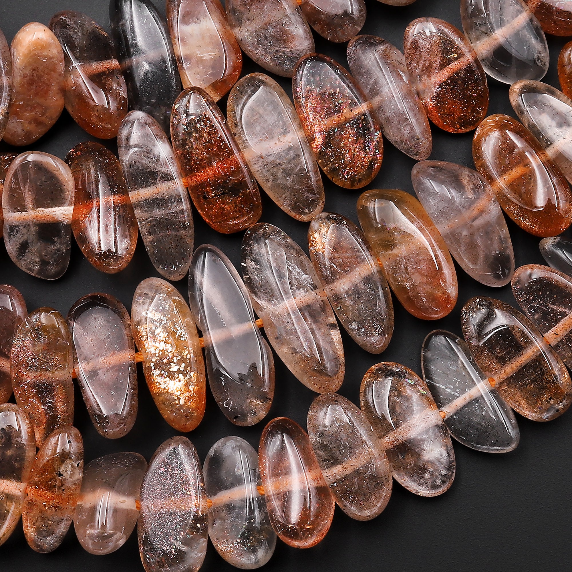 Glittering Natural Sunstone Oval Nugget Beads Center Drilled Sparkling Golden Feldspar Gemstone 15.5" Strand Glittering Natural Sunstone Oval Nugget Beads Center Drilled Sparkling Golden Feldspar Gemstone 15.5" Strand