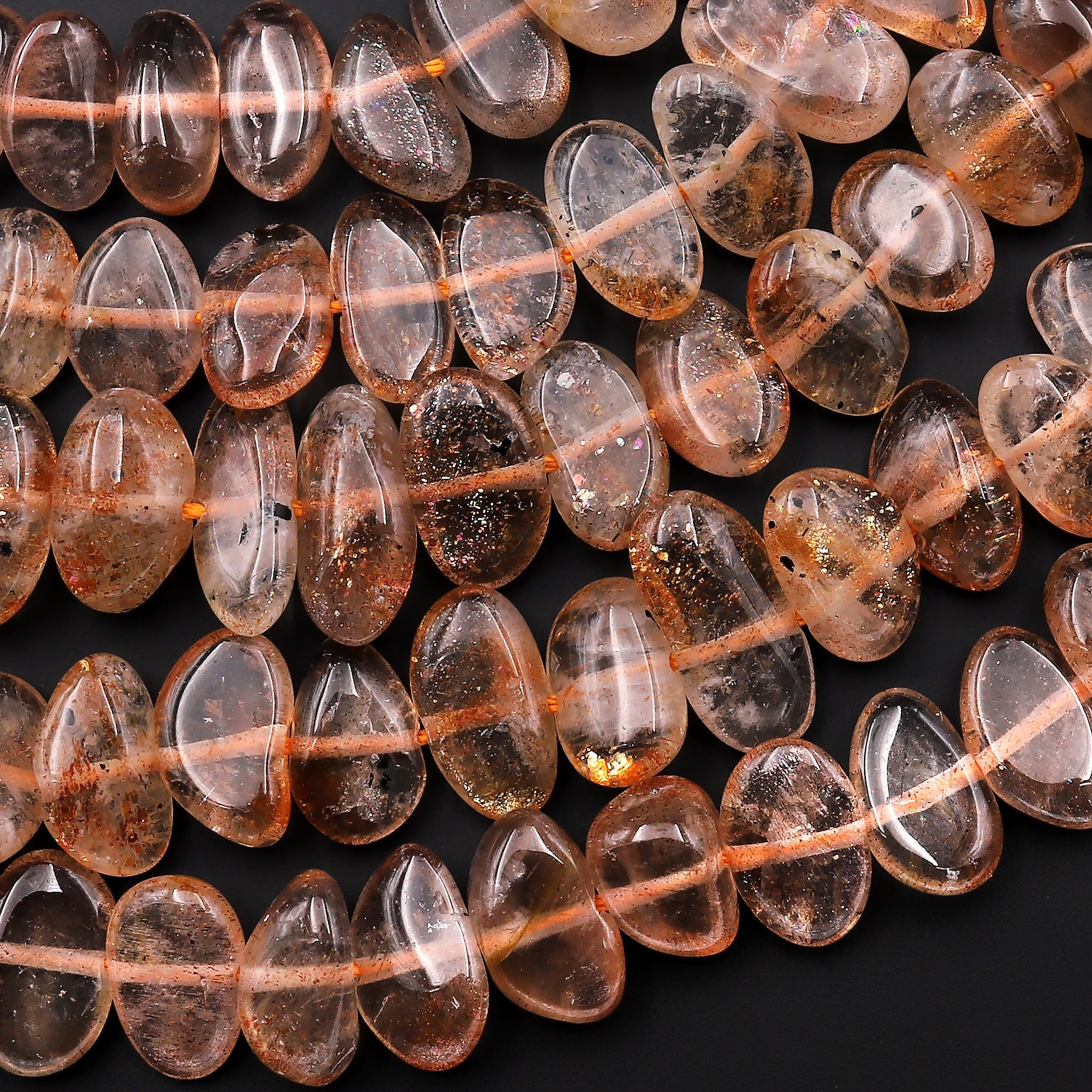 Glittering Translucent Natural Sunstone Oval Nugget Beads Center Drilled Golden Feldspar Gemstone 15.5" Strand Glittering Translucent Natural Sunstone Oval Nugget Beads Center Drilled Golden Feldspar Gemstone 15.5" Strand