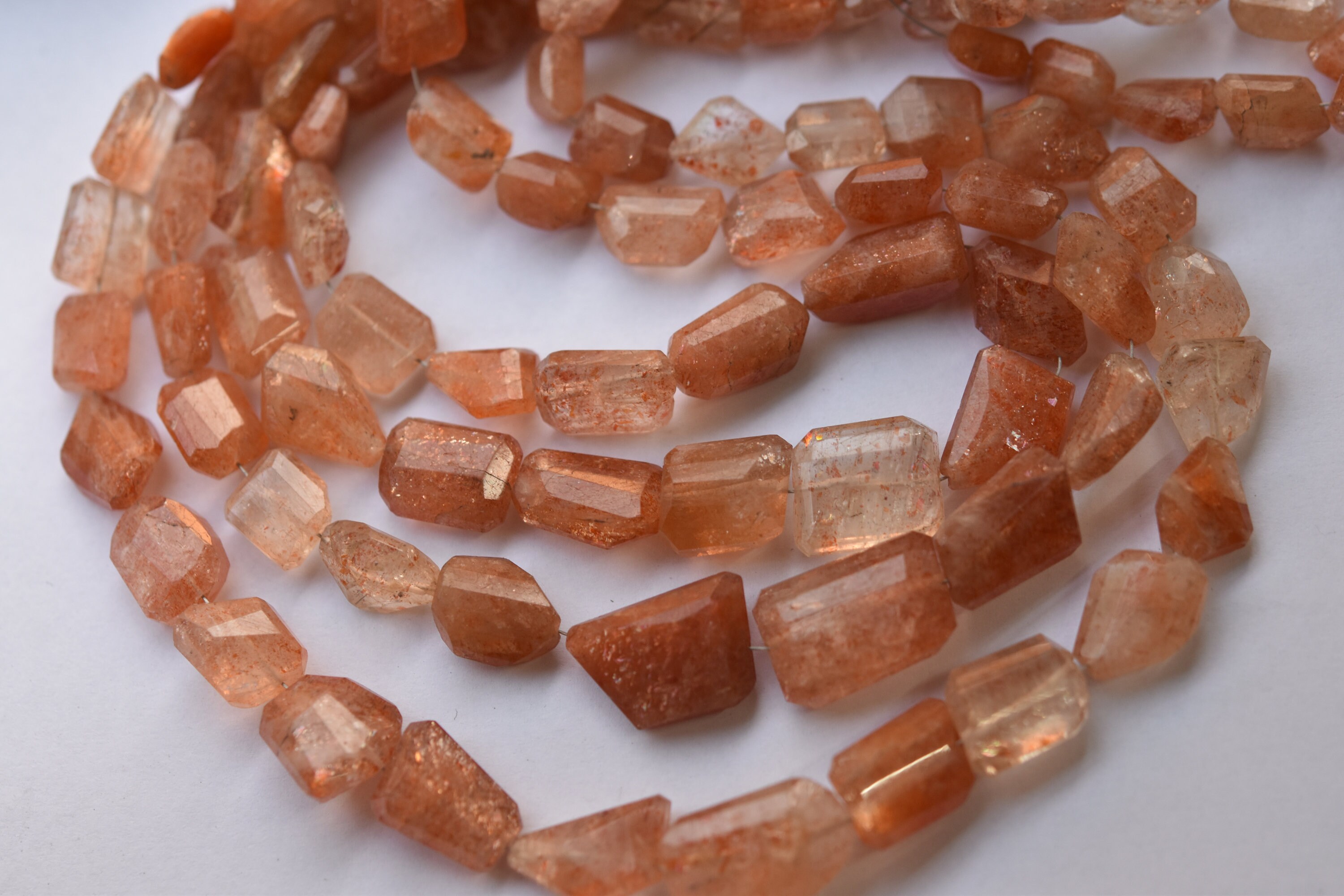 Natural Sunstone Faceted Nugget Strand (9-14mm)