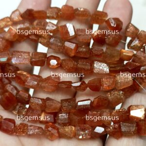 Natural Sunstone Faceted Nugget Strand: Handmade Gemstone Beads (6-7mm)