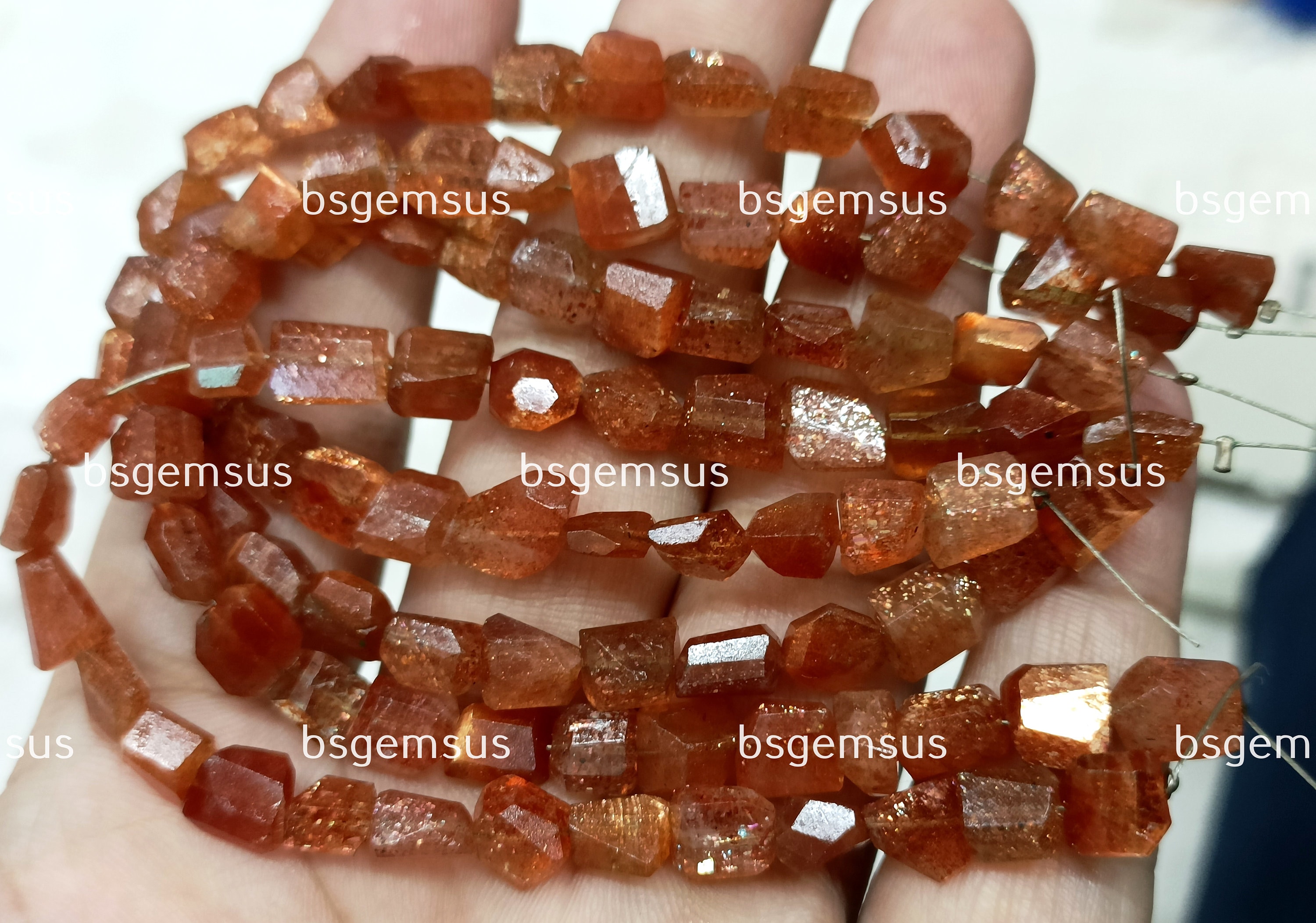 Natural Sunstone Faceted Nugget Strand: Handmade Gemstone Beads (6-7mm) Natural Sunstone Faceted Nugget Strand: Handmade Gemstone Beads (6-7mm)