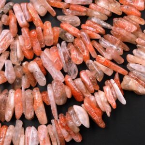 Natural Orange Sunstone Freeform Chip Nugget Spike Beads 15.5" Strand