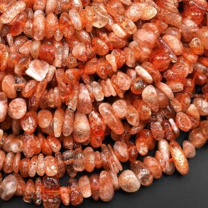 Natural Orange Sunstone Freeform Pebble Chip Beads Sparkling Golden Feldspar 15.5" Strand