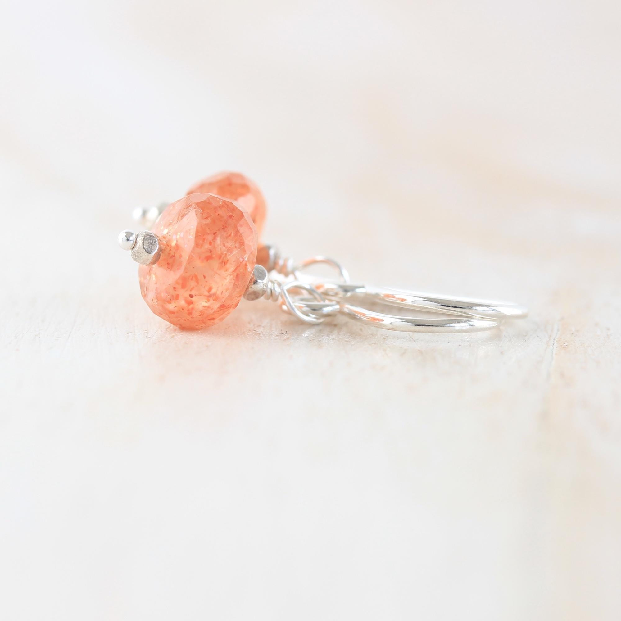 Aaa Sunstone Earrings In Sterling Silver, Gold Filled Or Rose Gold, Sparkly Faceted Gemstone