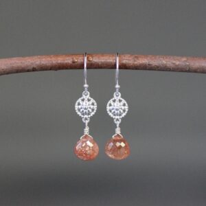 Sunstone Earrings - Bali Silver Earrings - Orange Gemstone Earrings - Orange And Silver Earrings - Sterling Silver Earrings - Silver Flowers Sunstone Earrings - Bali Silver Earrings - Orange Gemstone Earrings - Orange And Silver Earrings - Sterling Silver Earrings - Silver Flowers