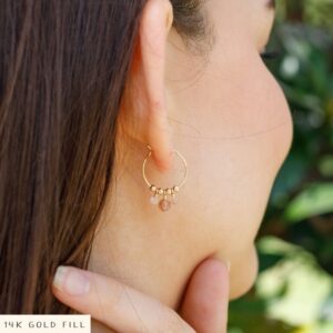 Sunstone Bead Drop Hoop Earrings – Dainty Gemstone, Light Jewelry Sunstone Bead Drop Hoop Earrings – Dainty Gemstone, Light Jewelry