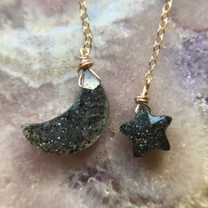 Black Sunstone Moon and Star Earrings: Witchy Celestial Jewelry Black Sunstone Moon and Star Earrings: Witchy Celestial Jewelry
