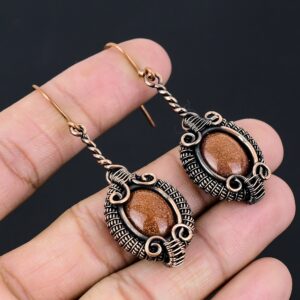 Sunstone Earrings Copper Wire Wrapped Earrings Sunstone Gemstone Earrings Copper Jewelry Handmade Jewelry Wedding & Holiday Jewelry For Her