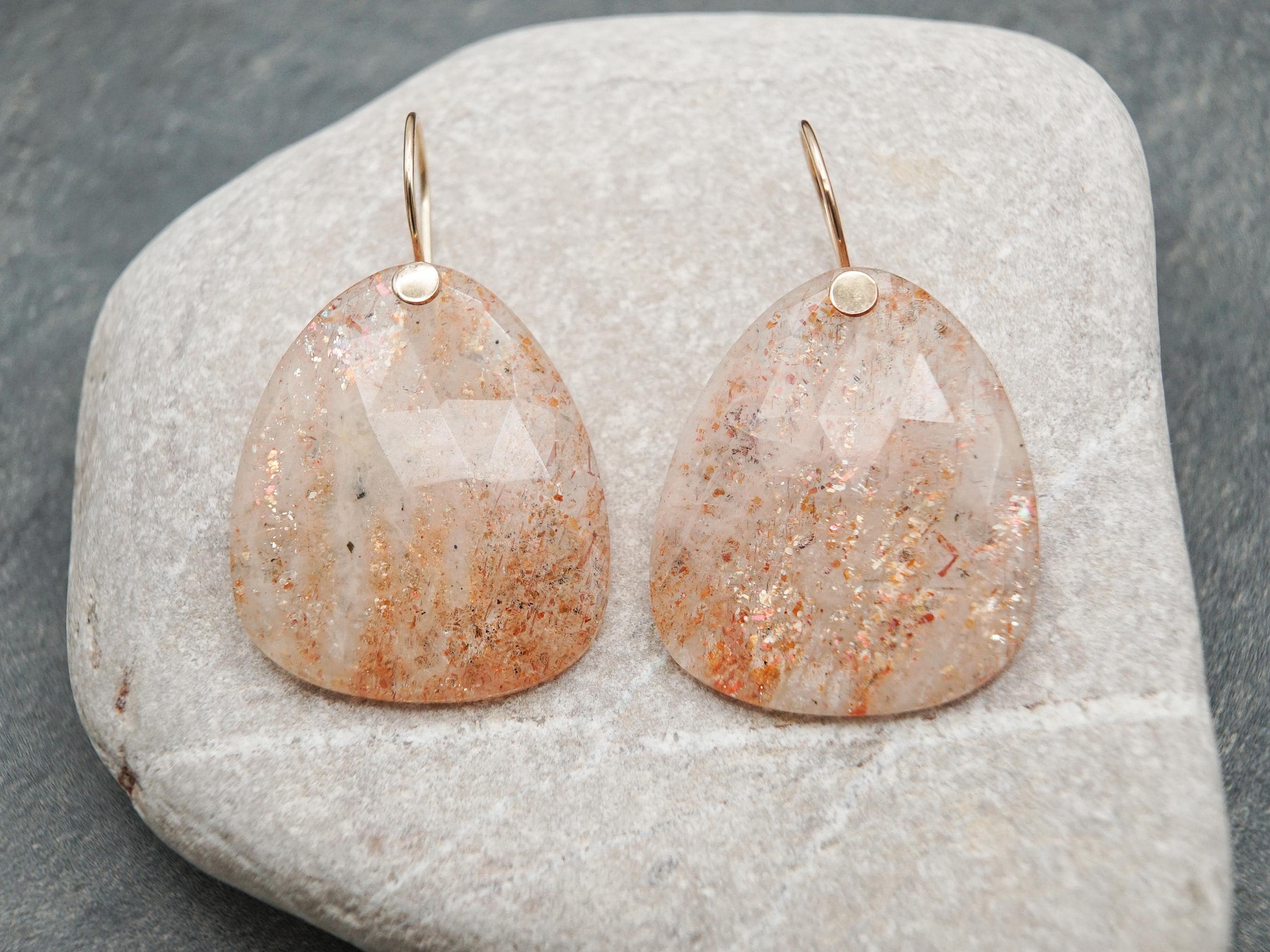 Sunstone Earrings: Faceted 14k Gold-fill Dangle Earrings, Natural Freeform Gemstones