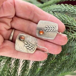Sunstone Floral Leaf Earrings, Handcrafted Sterling Silver, Artisan Jewelry Sunstone Floral Leaf Earrings, Handcrafted Sterling Silver, Artisan Jewelry