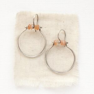 Sunstone Halo Hoop Earrings, Unique Gemstone Hoop Earrings, Medium Size Silver Hoops, Summer Style, Southwestern Jewelry Sunstone Halo Hoop Earrings, Unique Gemstone Hoop Earrings, Medium Size Silver Hoops, Summer Style, Southwestern Jewelry