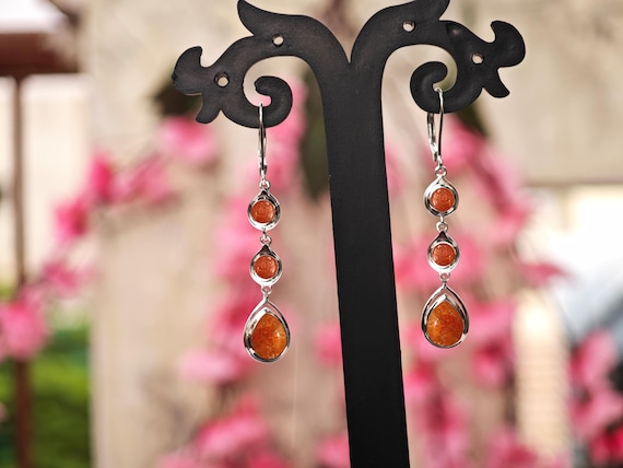 Natural Sunstone Dangle Drop For Women 925 Sterling Silver Earrings For Her Minimalist Sunstone Wedding Earrings Unique Gemstone Earrings