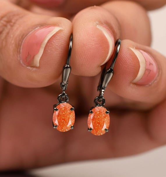 Natural Sunstone Earring- Hexagon Earring, Bridal Earing, Orange Gemston Earring, Anniversary Gifts For Her