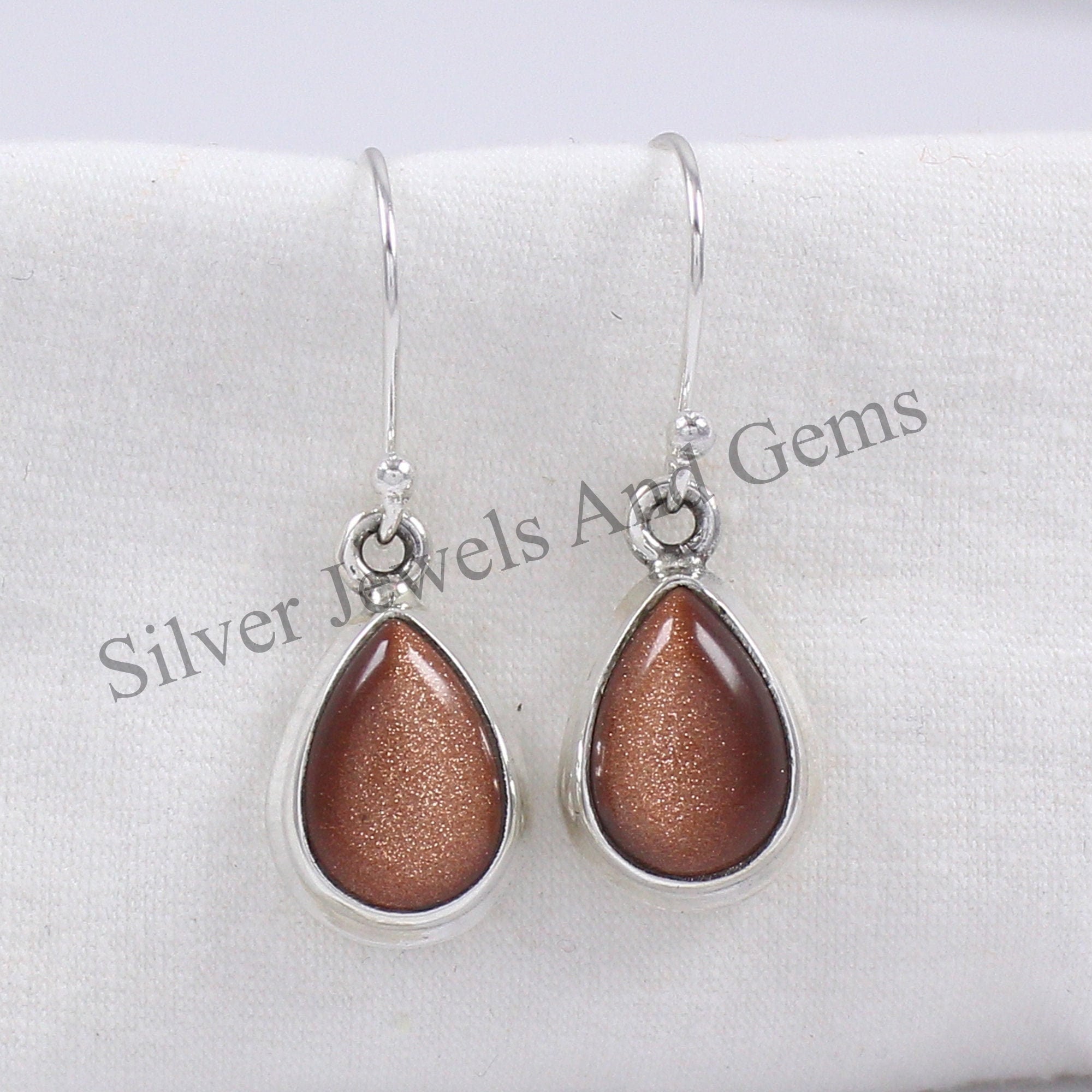 Teardrop Sunstone Earrings, 925 Sterling Silver, Gemstone Jewelry