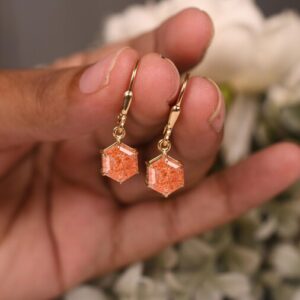 Natural Sunstone Earrings – Hexagon Earring Bridal Jewelry Natural Sunstone Earrings – Hexagon Earring Bridal Jewelry