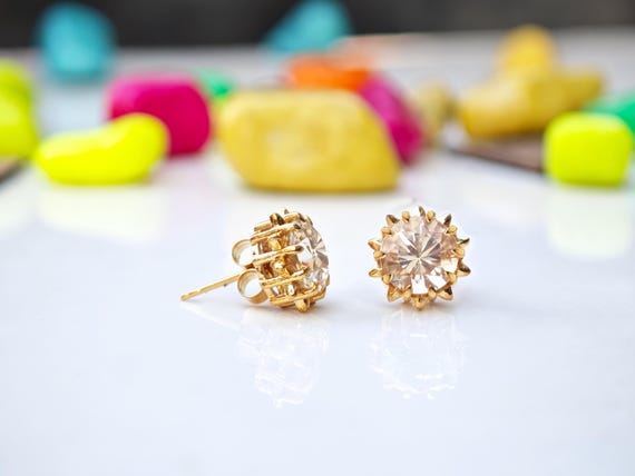 Natural Sunstone Wedding Stud Earrings For Women 925 Sterling Silver Sunstone Gemstone Studs Minimalist Round Shape Earring Anniversary Gift