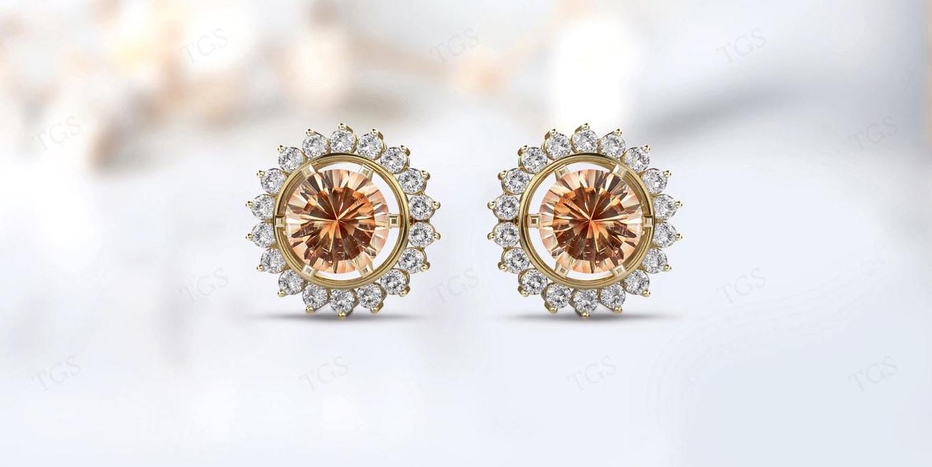 Oregon Sunstone Earrings For Women 925 Sterling Silver Oregon Sunstone Stud Earrings Unique Halo Wedding Earrings Anniversary Gift For Her