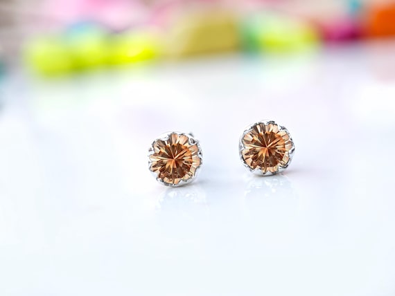 Oregon Sunstone Gemstone Earrings Minimalist Gold Stud Earrings For Women Handmade Round Earrings For Her Vintage Style Wedding Stud For Her
