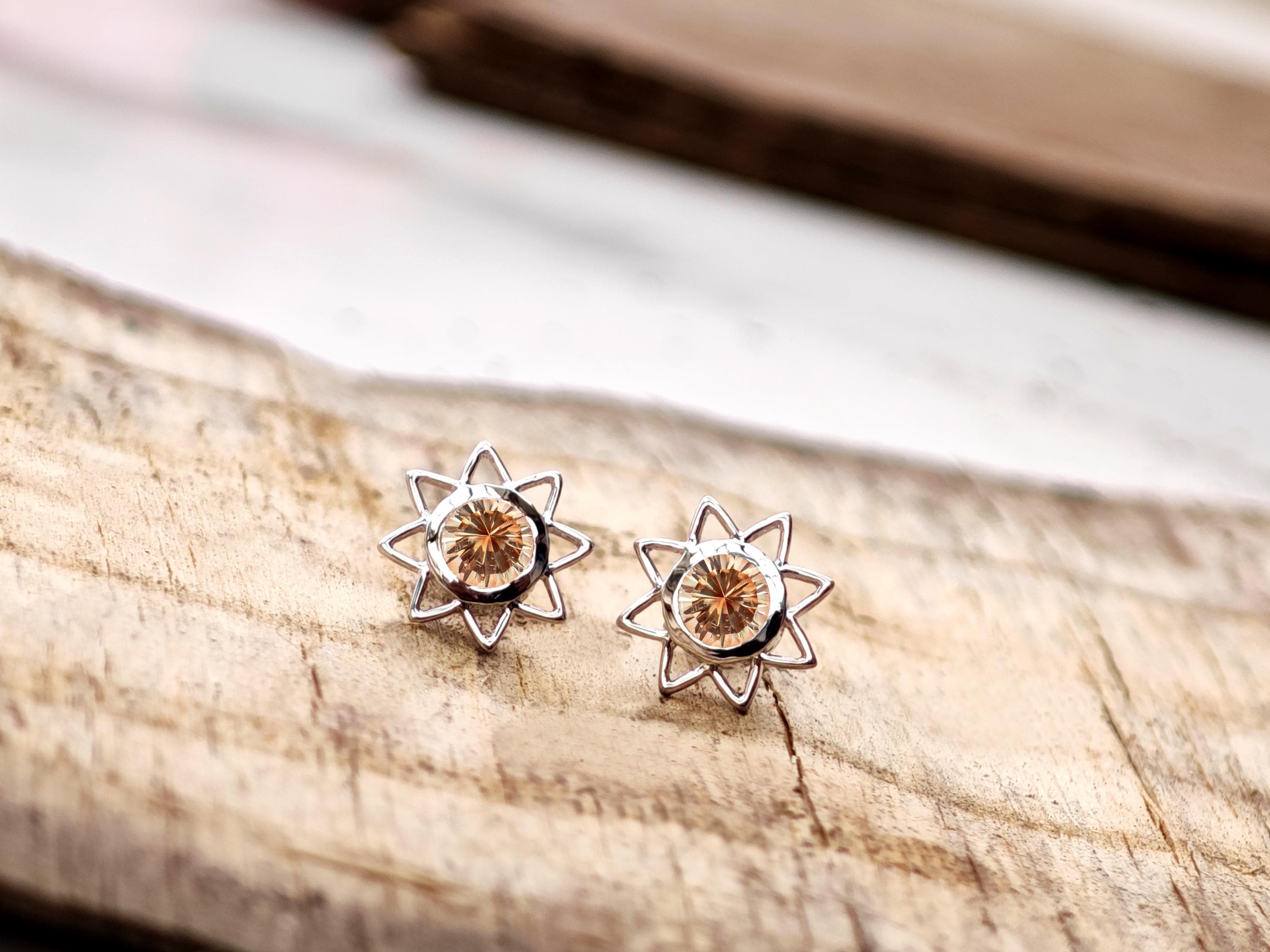 Oregon Sunstone Stud Earrings For Women 14k Gold Oregon Gemstone Earrings Minimalist Flower Earrings Handmade Stud Earrings Anniversary Gift