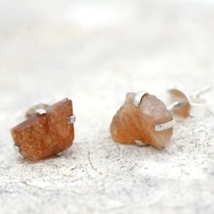Raw Sunstone Stud Earrings: Sterling Silver Raw Sunstone Stud Earrings: Sterling Silver
