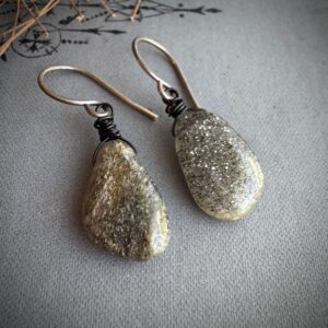 Sparkly Black Sunstone Earrings On Antiqued Sterling Silver, Simple Stone Teardrop Earrings Sparkly Black Sunstone Earrings On Antiqued Sterling Silver, Simple Stone Teardrop Earrings
