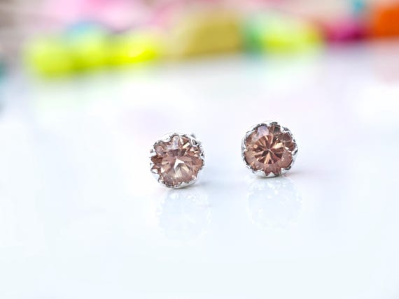 Unique Sunstone Gemstone Stud Earrings 925 Sterling Silver Sunstone Earrings Handmade Round Shape Stud Dainty Stud Earrings Anniversary Gift
