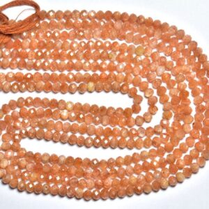 13 Inches - Natural Super Quality Beautiful Micro Cut Faceted Sunstone Rondelle - Size Is 4mm #397